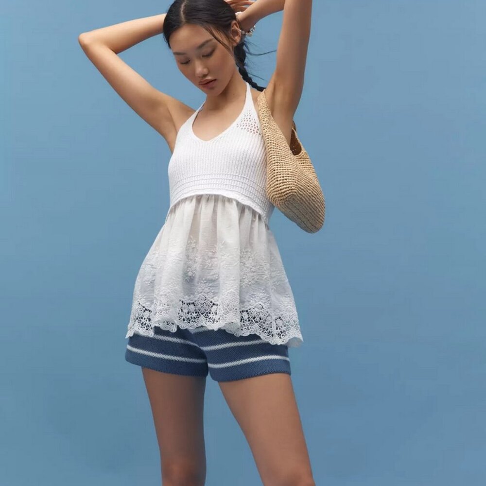 Anthropologie Twofer Crochet Lace Halter Tank Top - Ivory SIZE XL NEW - Picture 3 of 5